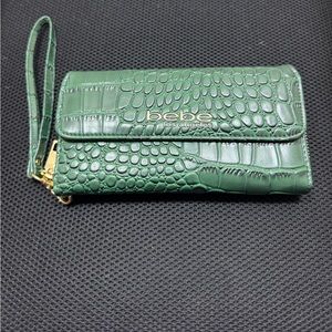 Bebe Green Crocodile Wallet Wristlet